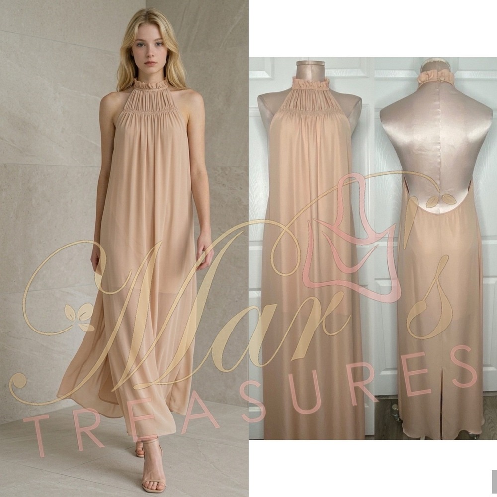 Stone Cold Fox Peach Pink Maxi Ruched Halter Maxi Dress